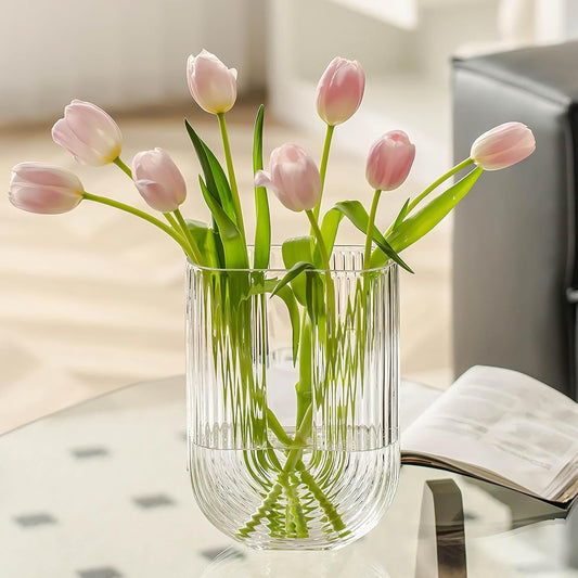 🌟 Stylish Ribbed Ellipse Glass Vase 🌺 Perfect Decorative Accent for Every Space 💐