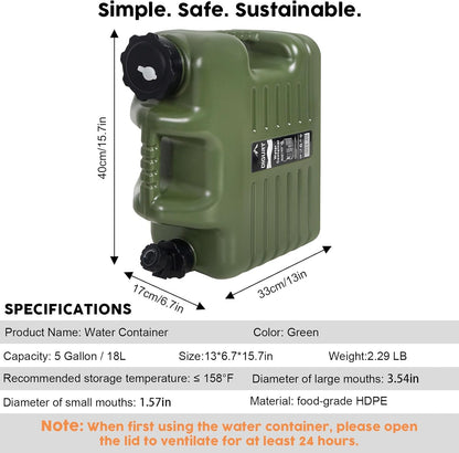Portable Camping Water Container 💧🏕️ Large Capacity Emergency Water Storage Tank with Spigot | BPA-Free Outdoor Hydration Jug