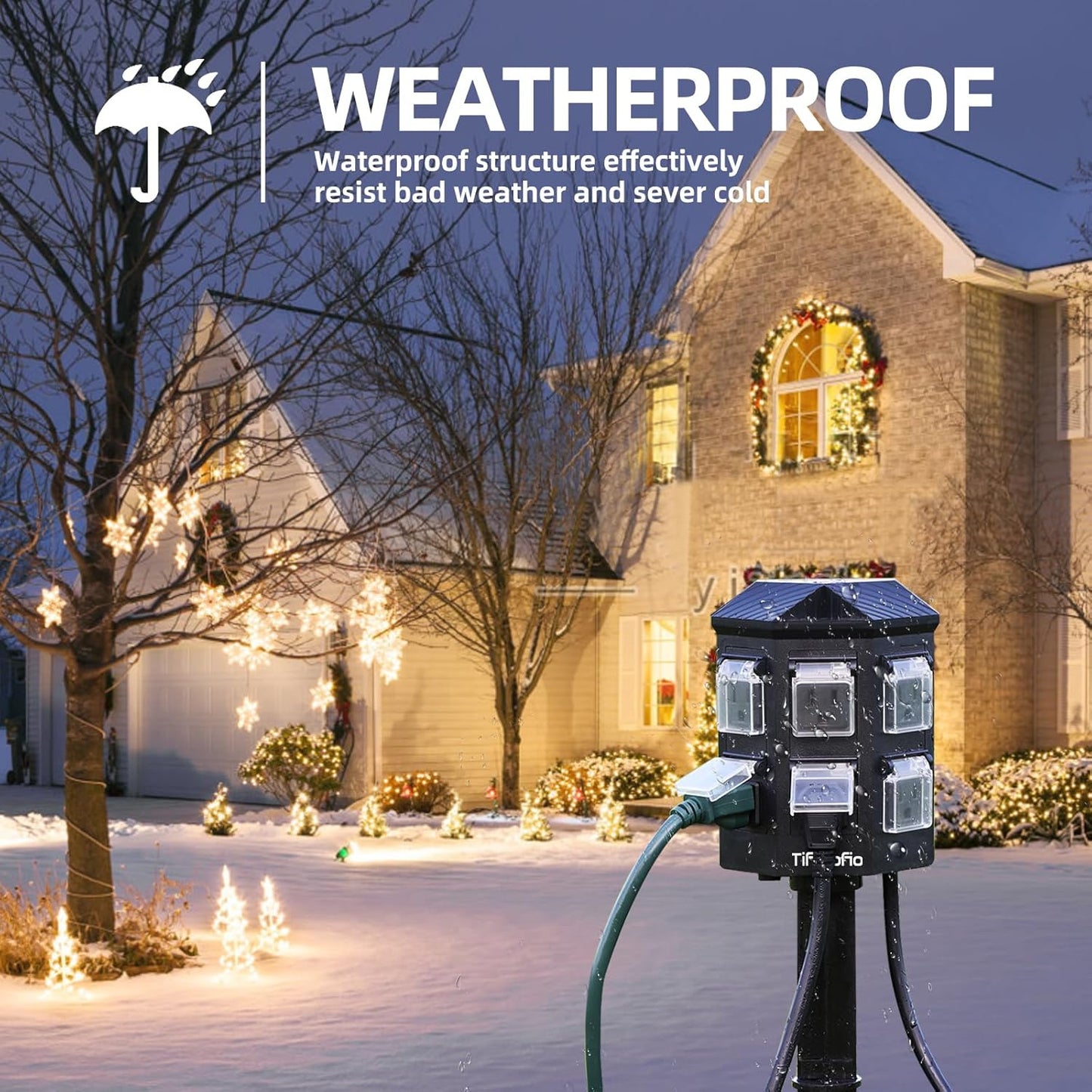 Outdoor Extension Cord with Multiple Outlets ⚡🌧️ Weatherproof Power Splitter | Heavy Duty Grounded Cable for Garden & Holiday Lights