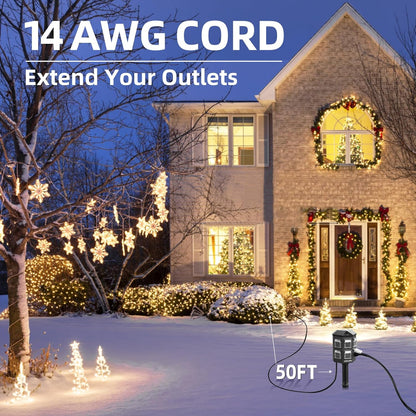 Outdoor Extension Cord with Multiple Outlets ⚡🌧️ Weatherproof Power Splitter | Heavy Duty Grounded Cable for Garden & Holiday Lights