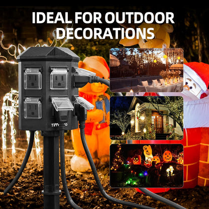 Outdoor Extension Cord with Multiple Outlets ⚡🌧️ Weatherproof Power Splitter | Heavy Duty Grounded Cable for Garden & Holiday Lights